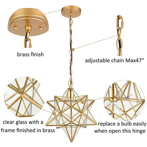 Brass Clear Glass Shade Moravian Star Pendant Claxy