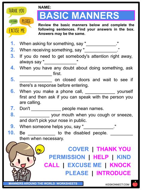 Evs Chapter Good Manners Exercise Questions Good Manners Worksheets