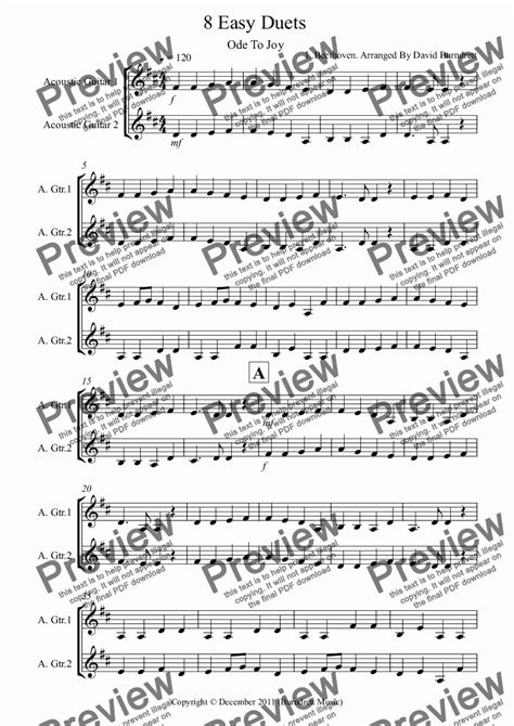 Get beginner and easy guitar sheet music with traditional notation and tablature (tab). 8 Easy Duets for Guitar - Download Sheet Music PDF file