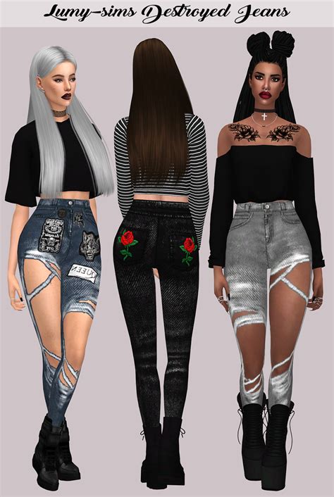 Destroyed Jeans By Lumi Sims 33 Swatches Hq Mod Compatible Custom