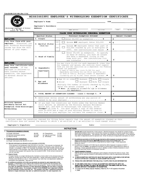 Mississippi Employee Withholding Form 2021 2022 W4 Form