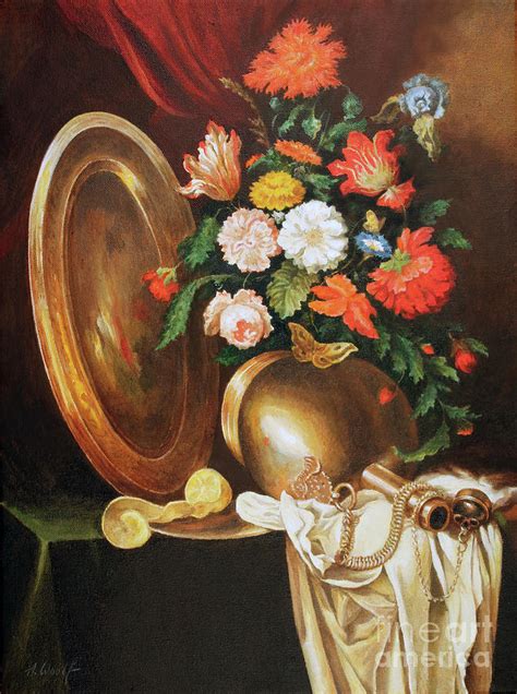 Dutch Masters Style Still Life With Flowers Painting By