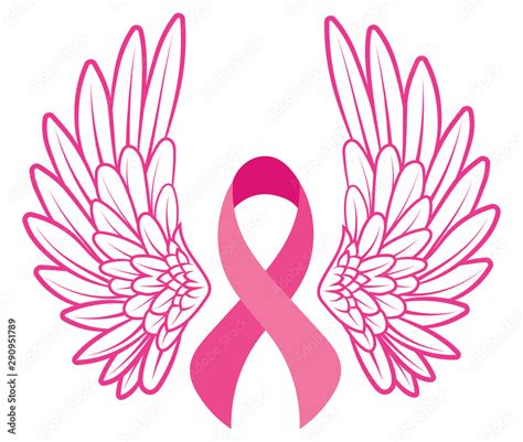 Pink Ribbon With Angel Wings Breast Cancer Awareness Ribbon Vector