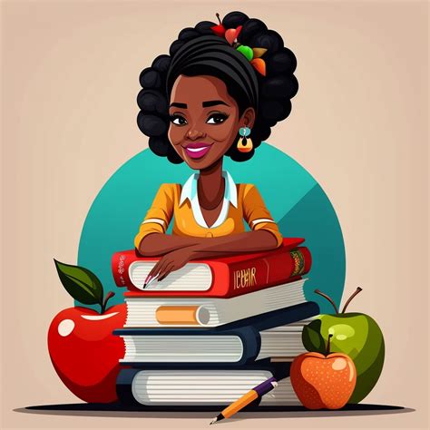 Gorgeous Happy Black Female Teacher Sitting On Top Of Desk With Coloful