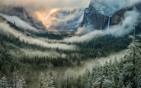 Yosemite Clouds Fog Mist Valley Trees Forest