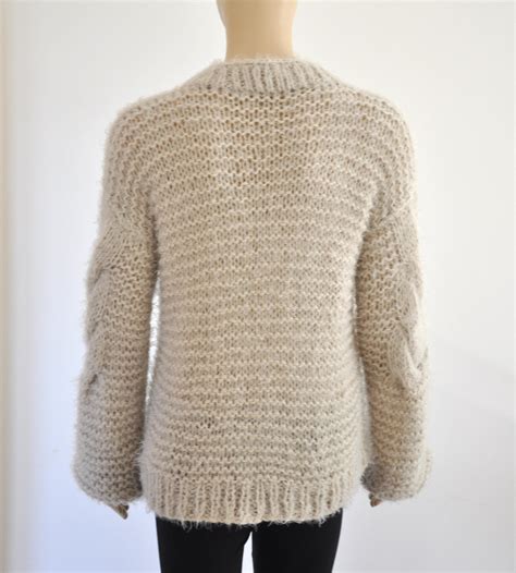 Chunky Sweater Beige Womens Cable Sweater Hand Knitted Fluffy Etsy