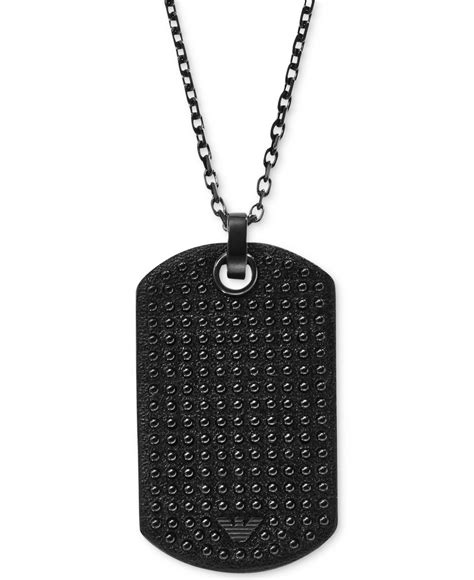 emporio-armani-men-s-gunmetal-tone-black-leather-dog-tag-pendant