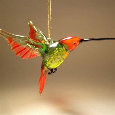 Handmade Blown Glass Art Figurine Hanging Blue Hummingbird Etsy