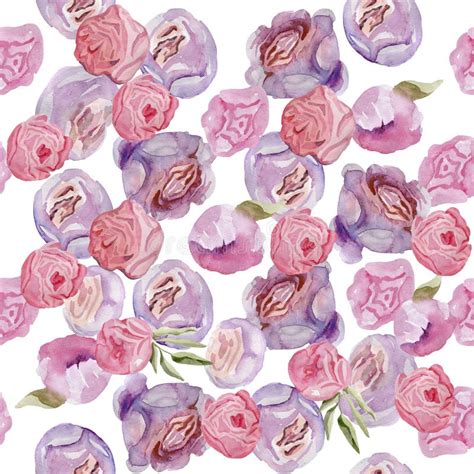 Watercolor Purple Roses Fabric Seamless Pattern Romantic Elegant