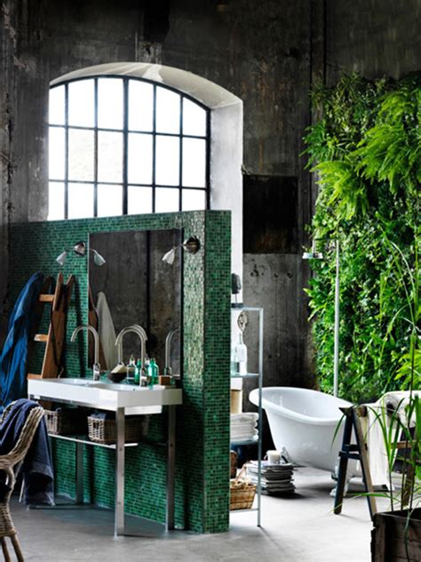 Simple white wall tiles extend all the way up to the ceiling to keep the room feeling airy and modern. 30 Inspiring Industrial Bathroom Ideas