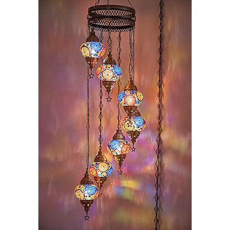 DEMMEX 7 Globes Swag Plug In Turkish Moroccan Mosaic Bohemian Tiffany