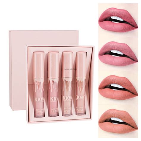 4 Pcsset Kkw Beauty Lipstick Set Matte Lip Gloss Long Lasting Liquid