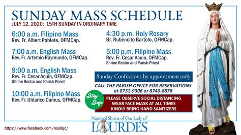 Mass Schedules For July 6 12 2020 The National Shrine Of Our Lady