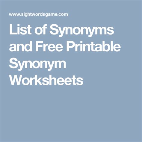 list  synonyms   printable synonym worksheets