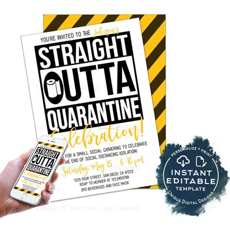 straight outta quarantine party invitation editable end of social dis