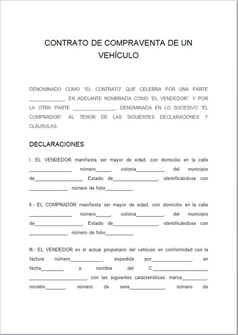 Contrato De Compraventa De Vehiculo Estado De Mexico Actualizado Mayo