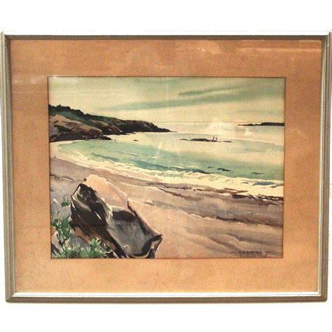 Old Nautical Marjorie Garfield Watercolor Painting Of Sea Shore Listed