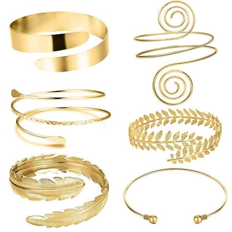 Pieces Set Arm Bracelet For Women Girls Gold Color Mental Open Upper Arm Bangle Bracelet