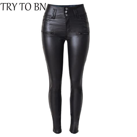 Try To Bn B Pu Leather Low Waist Leggings Women Sexy Hip Push Up Pants Legging Jegging Gothic