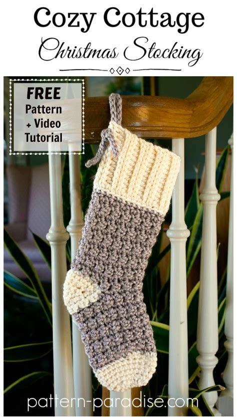 Free Crochet Pattern Cozy Cottage Christmas Stocking Pattern Paradise