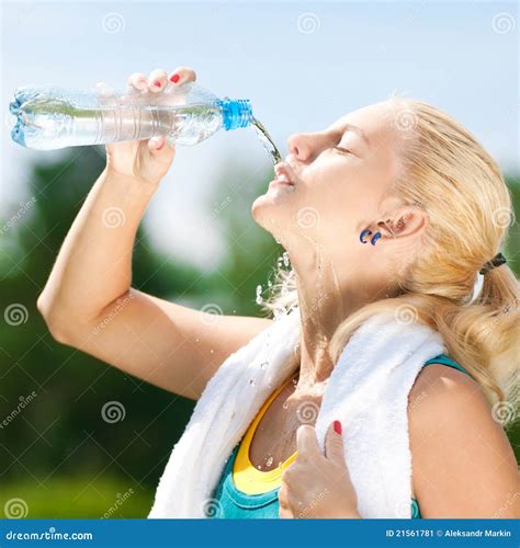 Woman Drinking Water After Exercise Stock Image Image Of Body