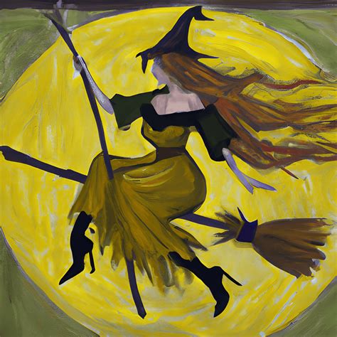 Witch On Broom Painting · Creative Fabrica