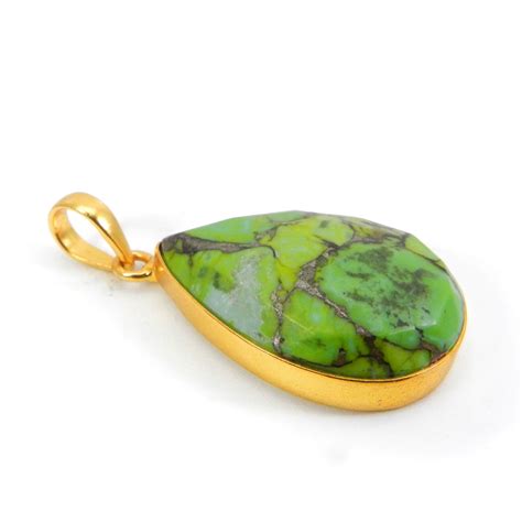 Green Mohave Turquoise Gold Drop Pendant Turquoise Pendant Green