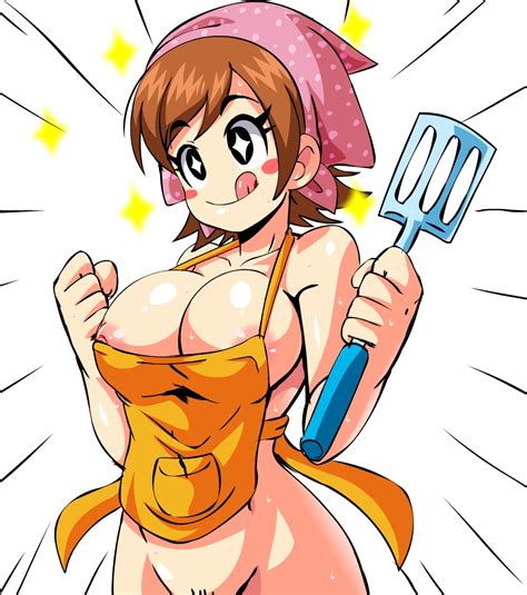 Rule 34 Apron Black Eyes Blush Breasts Brown Hair Cooking Mama Fists