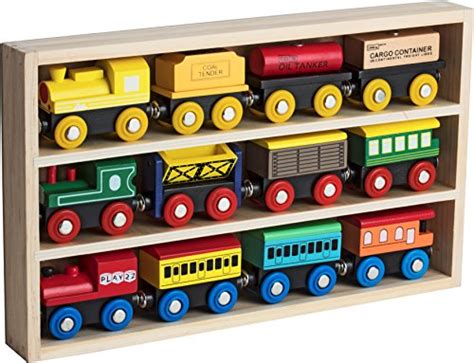 Play22 Wooden Train Set 12 Pcs Train Toys Magnetic Set Includes 3