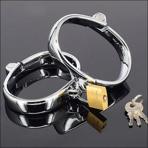 Women Slave Stainless Steel Locking Ankle Cuffs Sex Restraint Set Adult Products Metal Bondage