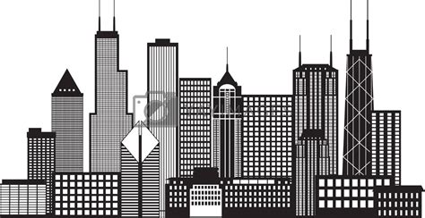 Royalty Free Vector Chicago City Skyline Black And White Illustration