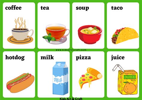 Drink And Food Flashcards For Toddlers Free Printable Kids Art And Craft