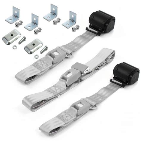 Standard 2 Point Gray Retractable Bench Seat Belt Kit With Bracketry
