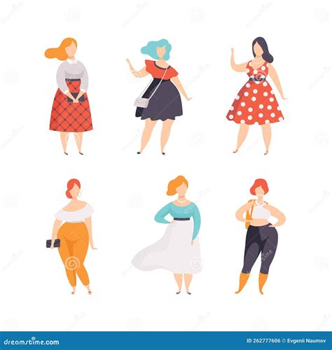 Plump And Plus Size Woman In Fashionable Clothes With Curvy Body Vector