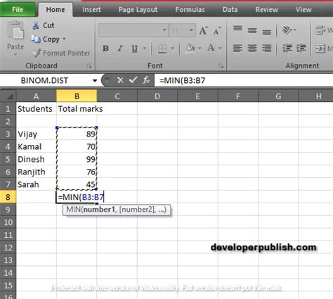 How To Use Min Function In Excel Spreadsheet Developer Publish