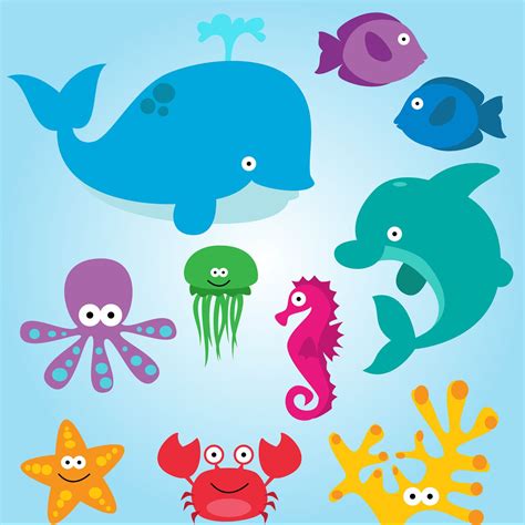 Hand Painted Clipart Sea Creatures Nautical Underwater Clipart