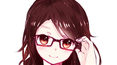 Brown Eyes Brunette Long Hair Glasses Anime Girls Looking At