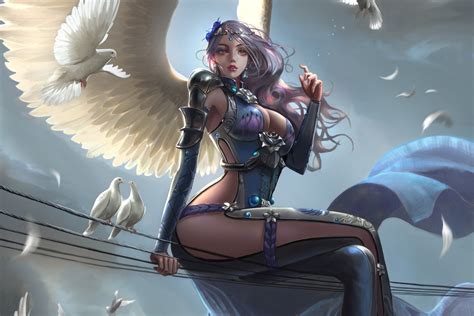 1920x1080 blue feather fantasy wings girl angel white