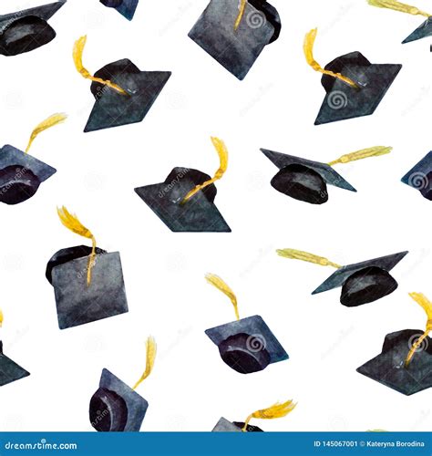 Seamless Pattern Of Watercolor Elements For Graduation Hand Drawn
