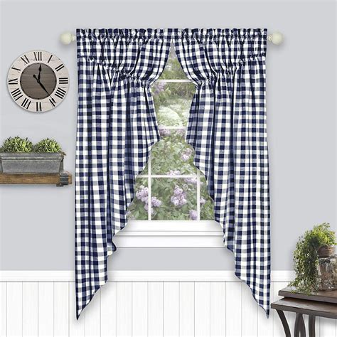 Woven Trends Farmhouse Curtains Buffalo Plaid Curtain Shades Gathered