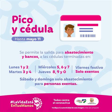 Pico y cedula is when the last digit of your id indicates you can go out shopping. Adiós al 'Pico y Vida': Ahora así podrá movilizarse en Cali » Q'hubo Cali