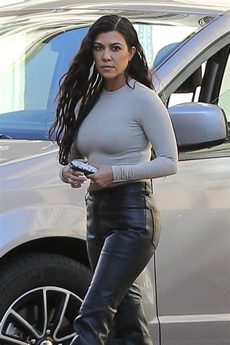 kourtney kardashian in tight grey top and leather trousers 10 23 2019 celebmafia
