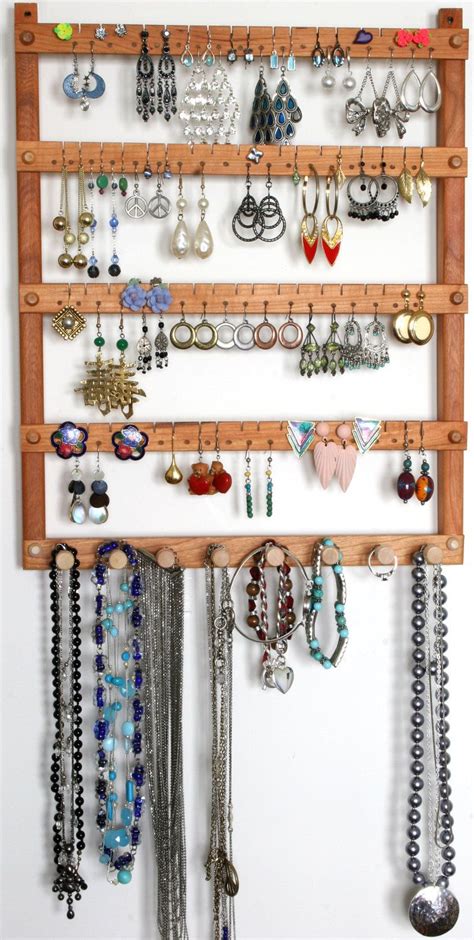 Wood Cherry Earring And Necklace Wall Organizer Earring