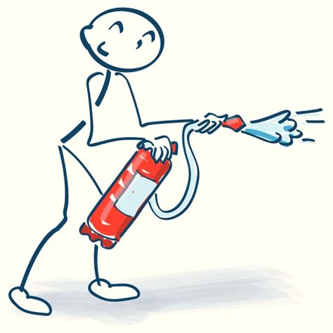 Stick Man With Fire Extinguisher When Extinguishing Stock Photo