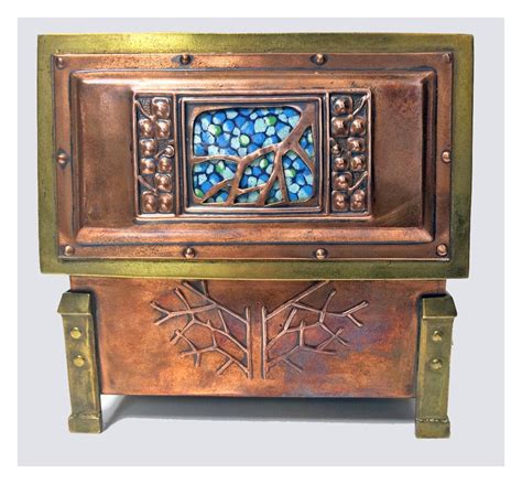 Rare Size Arts And Crafts Enamel Copper And Brass Box