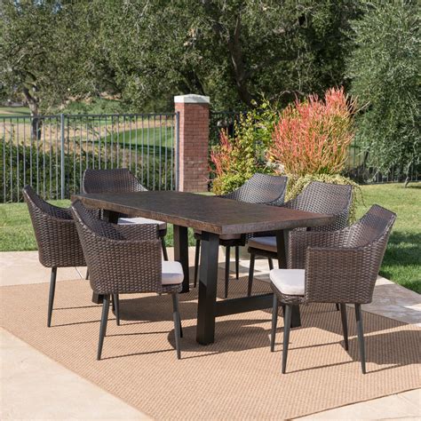 Outdoor Dining Table With Wicker Chairs Shiloh Outdoor 7 Piece Dining Set With Concrete