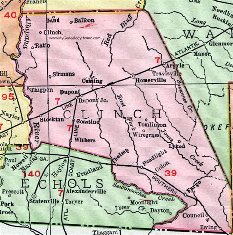 Clinch County Georgia 1911 Map Rand Mcnally Homerville Dupont Fargo