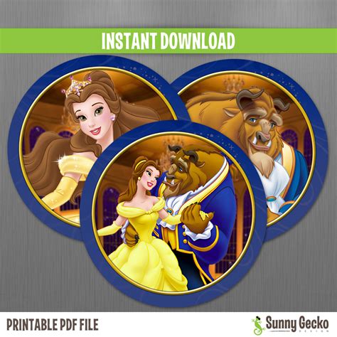 Disney Beauty And The Beast Birthday Circle Labels Instant Download