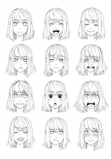 An Anime Character S Face With Different Facial Expressions And Hair
