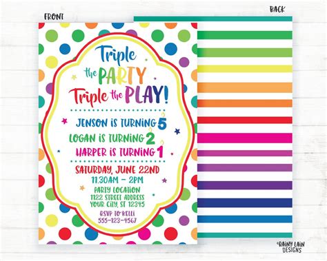 Triple The Party Triple The Fun Invitation Joint Birthday Invite Girl